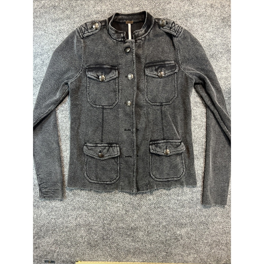 Free People Knit Military Utility Jacket Mineral Wash Grey Black – Size S READ